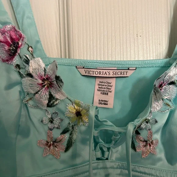 Victoria Secret Floral Embroidered Aqua Corset Top Bralette - Picture 4 of 6